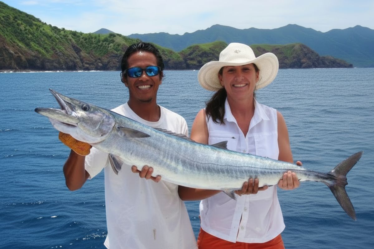 angler holding a wahoo on the pacific coast of panama